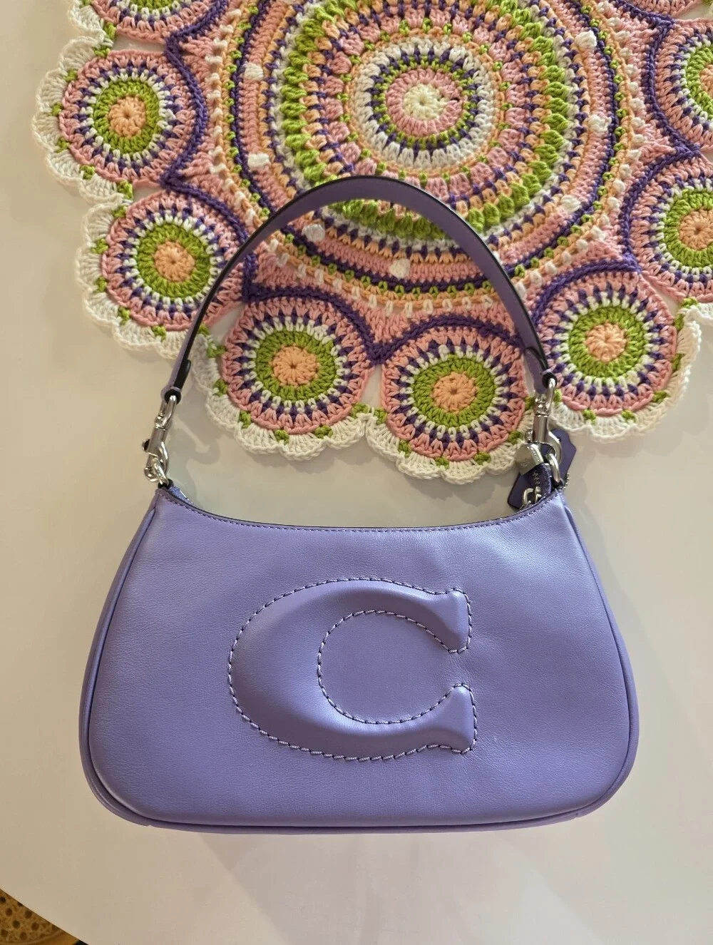 Coach Teri Lilac Smooth Leather C Shoulder Handbag Or Crossbody Bag CR099